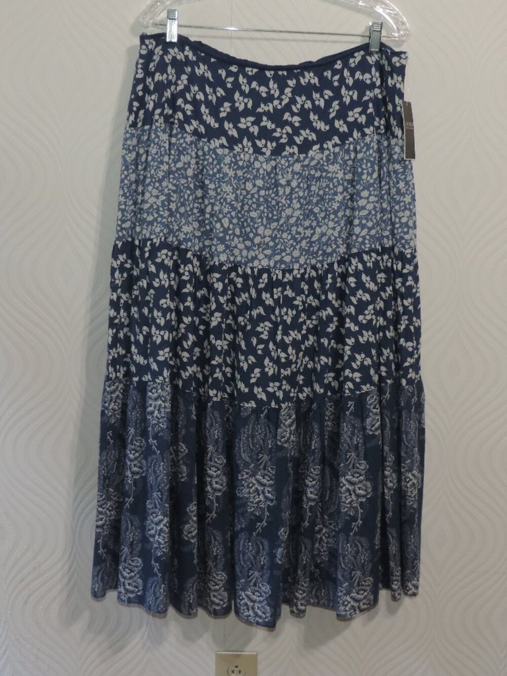 New RALPH LAUREN Patchwork Floral Voile Tiered Skirt sz 16 NWT Blue and Cream - Picture 2 of 16